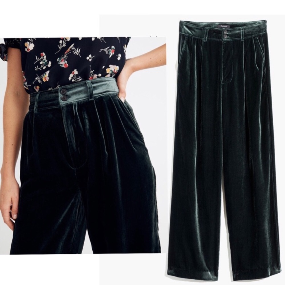 Pleated Wide-Leg Full-Length Pants in Velvet